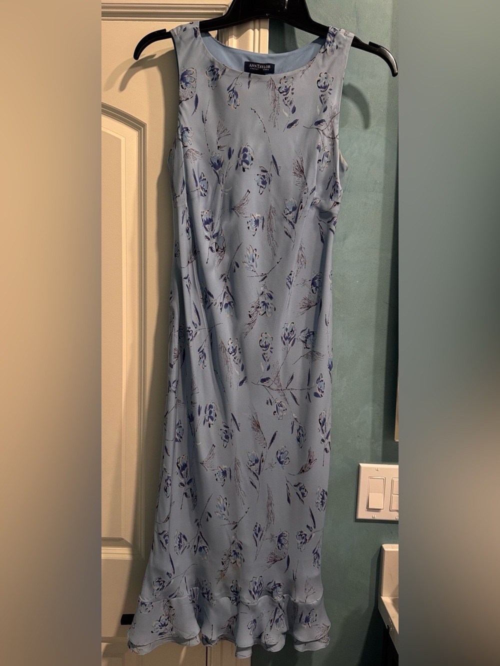 Ann Taylor Light Blue Floral Maxi Slip Dress
